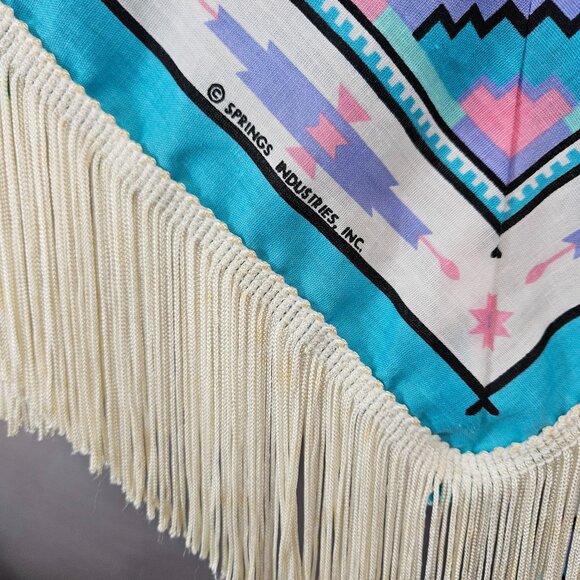 Vintage Cape Handkerchief Skirt Large Turquoise South Western Short Crop Fringe - Picture 4 of 11